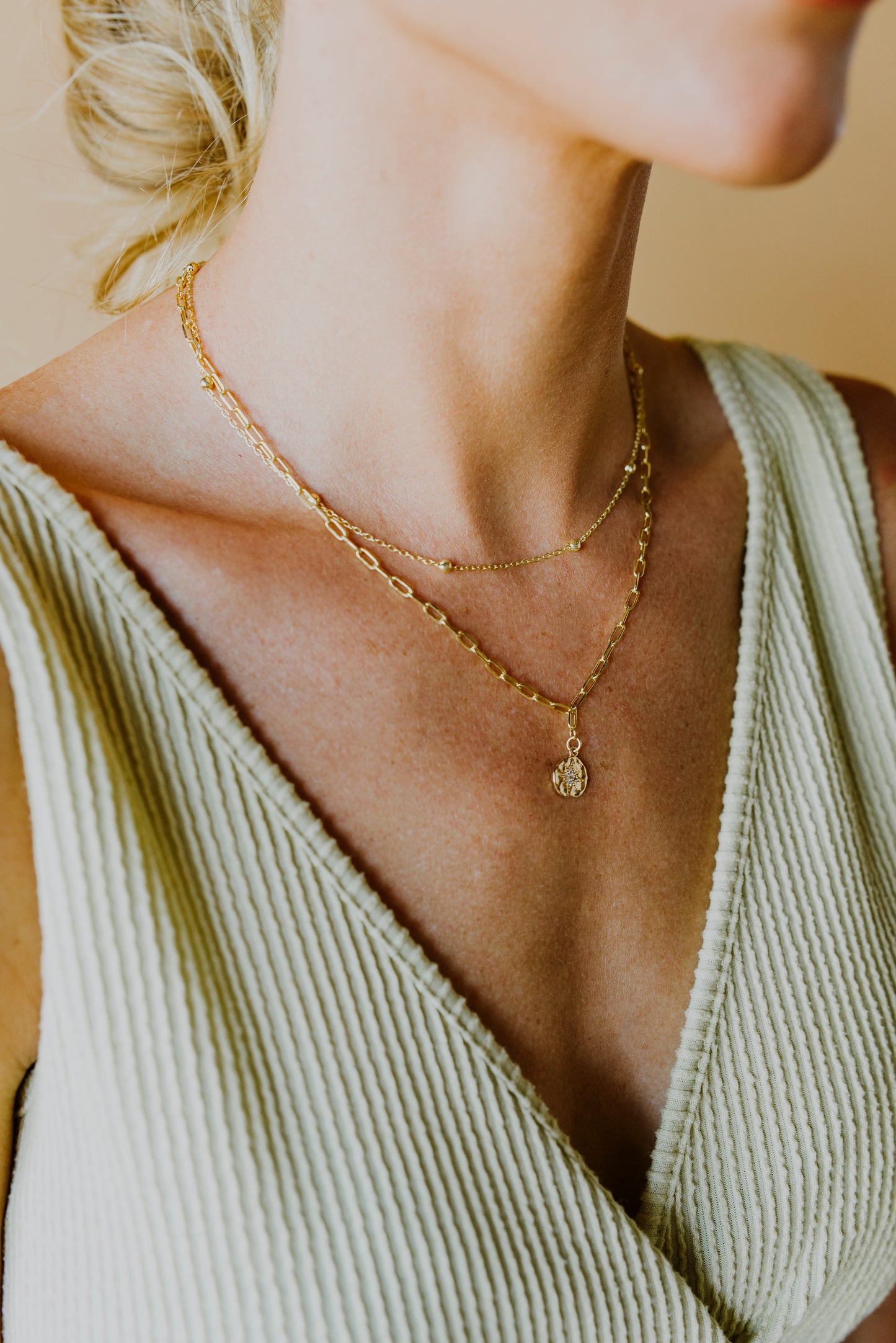 Dainty Bead and Chain Gold Filled Necklace by Layerhandmade