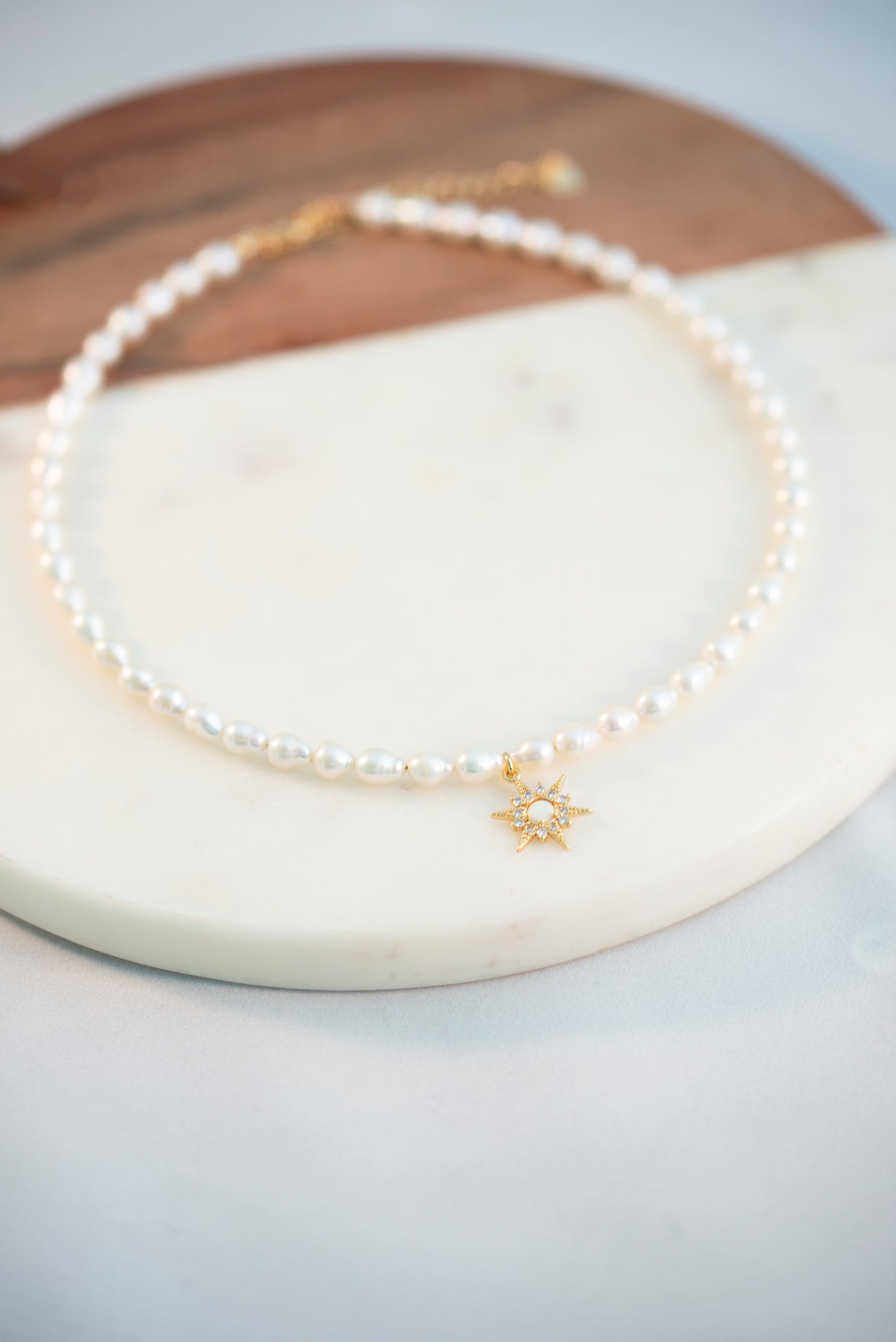 Freshwater Pearl Necklace with Gold Filled Starburst Pendant