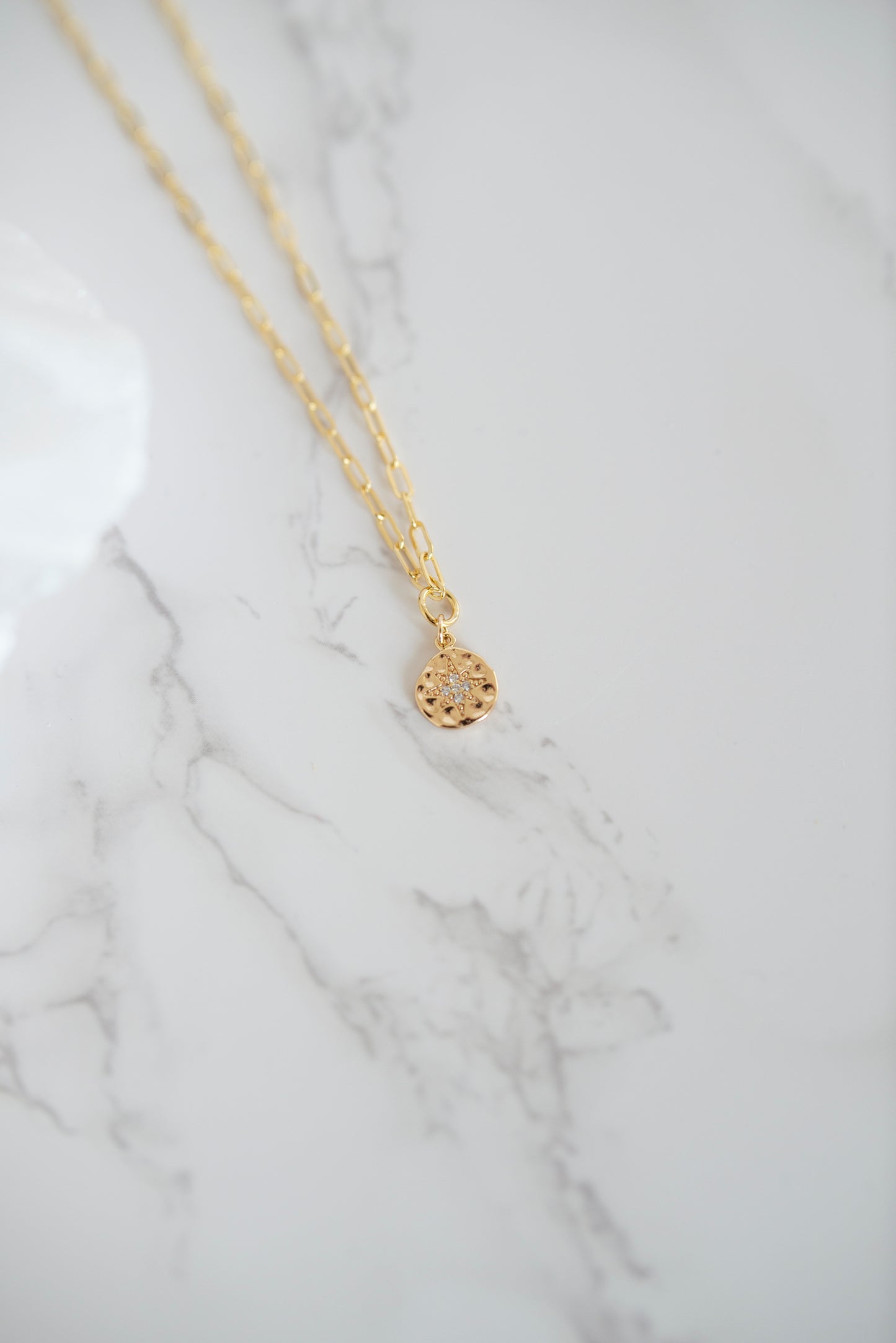 Dainty Paper Clip & Starburst Pendant Necklace